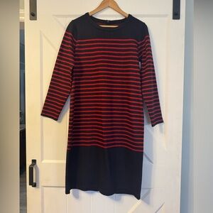 NWT Madewell Long Sleeve Wool-Blend Dress, Navy and Red, Medium, Style E6433